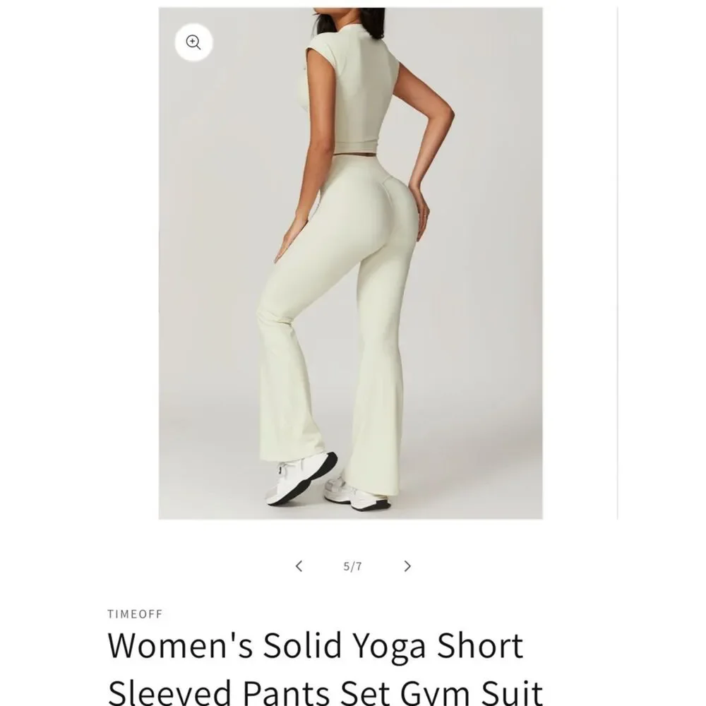 Cream High-Waist Flare Yoga Pants